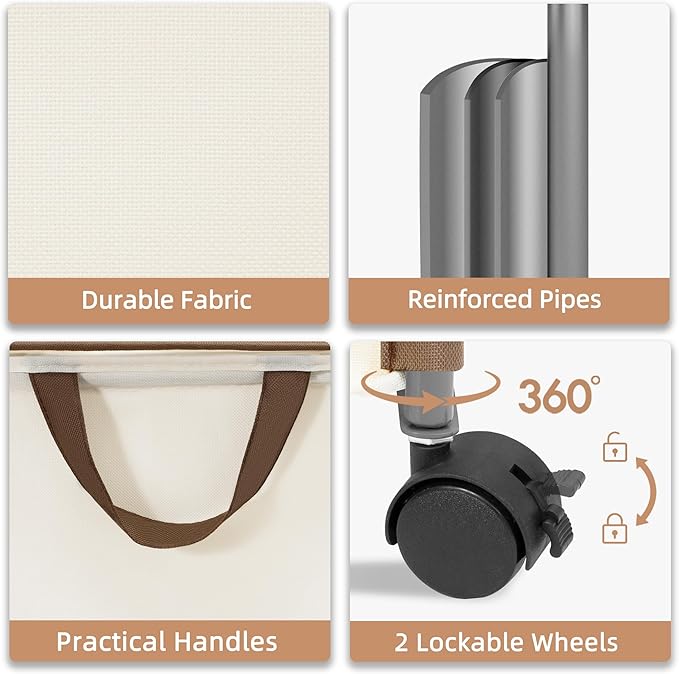 STORAGE MANIAC Rolling Laundry Hamper with Lid, 23.7 Gal (90 L) Large Tall Laundry Basket with Wheels & Handles, Aesthetic Dirty Clothes Hamper for Small Space, Dorm, Apartment, College, Beige