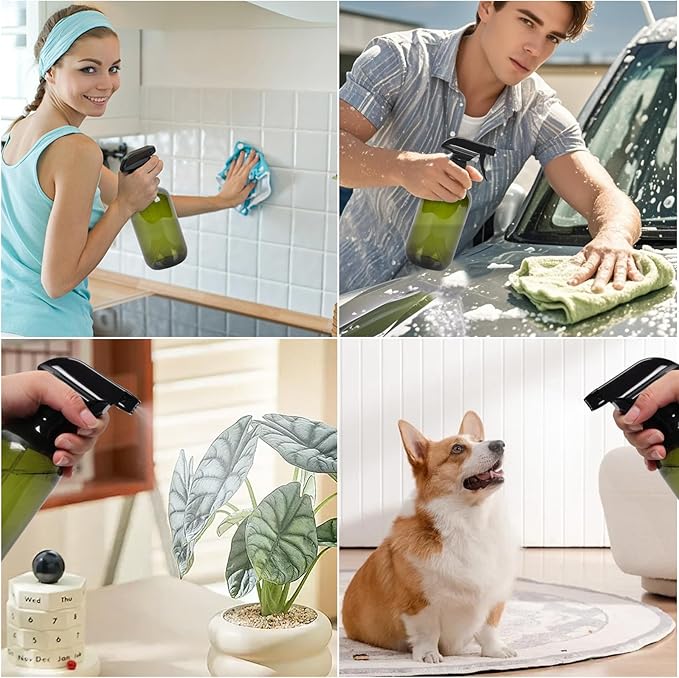Cleaning Spray Bottles for Plants Misters Inside, 2 Pack 16.9 oz Squirt, Water Spray Bottle Mist Sprayer, No Leak Hair Mister Empty Adjustable Nozzle (Green)