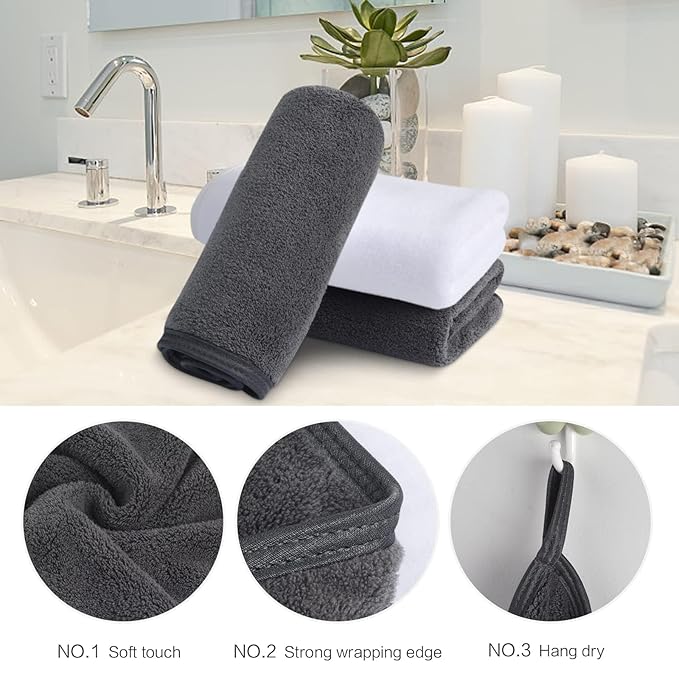 SINLAND Absorbent Coral Velvet Washcloth Ultra Soft Microfiber Face Towels 12 x 12 inch Multi-Purpose Face Cloths for Household and Sport