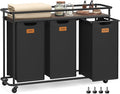 VASAGLE Laundry Sorter, Laundry Hamper with Wheels, 39.6 Gal. (150 L) Portable Rolling Cart Baskets with Shelf, 3 Removable Liners and 6 Labels, Ink Black and Chestnut Brown UBLH103BH01