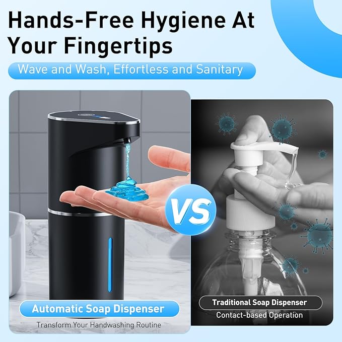 Automatic Soap Dispenser,Touchless Hand Wall Mount Rechargeable 3 Gear Adjustable Electric Soap Dispenser 350ml with Infrared Motion Sensor for Bathroom,Kitchen,Office, Black Gel