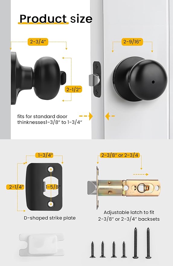 Goldenwarm Black Interior Door Knobs, Matte Black Bedroom Door Knob, Door Knobs Interior Bulk, Privacy Door Knob for Bedroom or Bathroom(12 Pack)