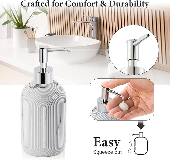 Bathroom Accessories Set - 7-Piece Resin Bathroom Set, Toothbrush Holders Set, Soap Dispenser, Qtip Holder Dispenser, Tumbler, Soap Dish & Tray, Modern Bath Decor for Home Dorm Hotel (Marble White)