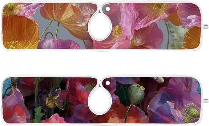Sink Faucet Absorbing Mat Kitchen Sink Splash Guard Splash Faucet Drip Catcher for Bar RV Bathroom 2PCS 14.9x5.5in Pink Purple Poppy