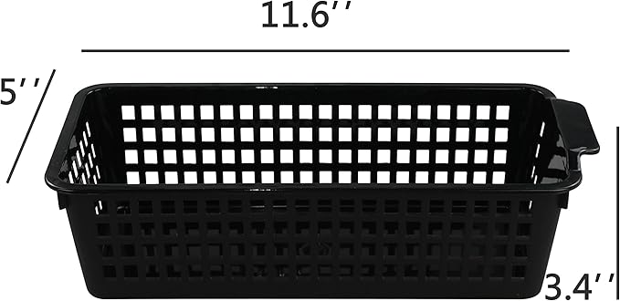 Begale Small Plastic Storage Baskets, Black, 11.6"L x 5"W x 3.4"H, Set of 6