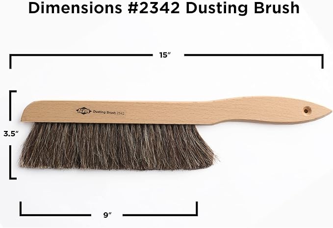 ALVIN 2342 Comfort Curve Dusting Brush, 100% Horsehair and Wood Handle, Art, Drafting, and Architecture Cleaning Tool, Great for Students, Hobbyists, and Professionals - 15 Inch