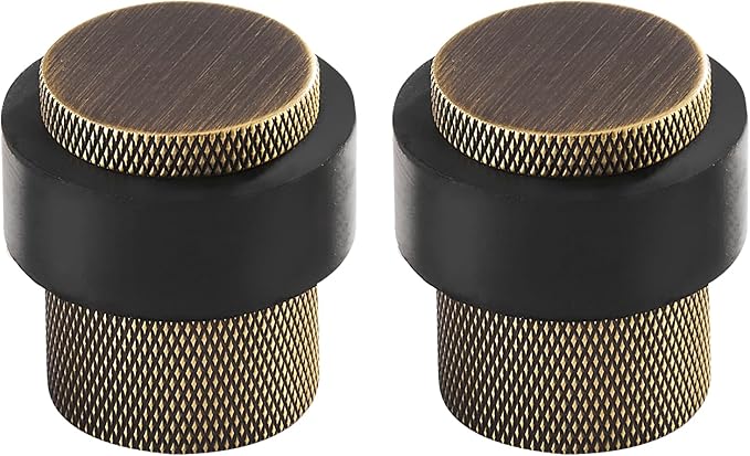 Solid Brass Door Stopper Heavy Duty Cylindrical Floor Mount Door Stop with Rubber, Wall Protector Mounted Doorstop Protect Door Knobs, 1-3/5" Height, 2 Pack, Bronze