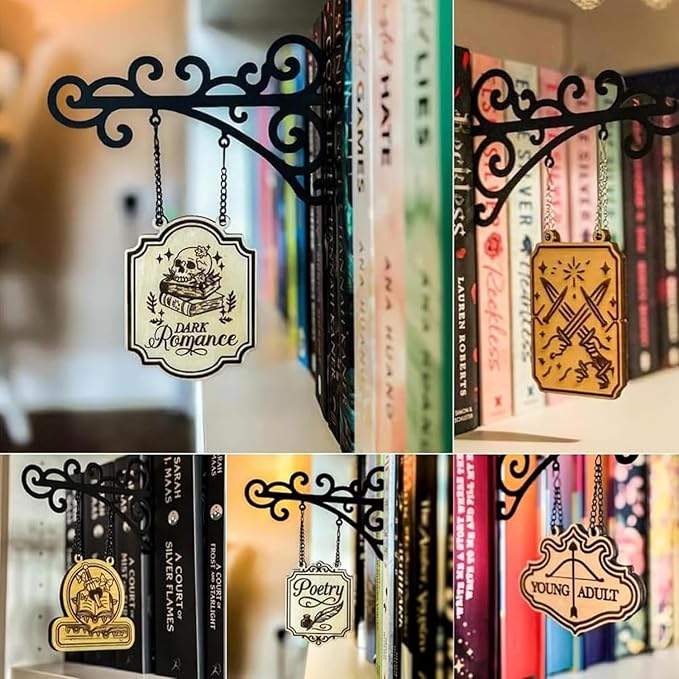 Book Nook Tavern Signs– Genre Shelf Labels with Hanging Brackets, Tavern-Style Book Nook Decor, Bookshelf Genre Signs for Home Library Book Dividers for Shelves,Home Library Book Dividers for Shelves (Young Adult)