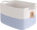 Goodpick Woven Storage Baskets for Organizing, Cotton Rope Organizer for Dog Toys Books, Rectangle Shoe Basket for Shelves, Stylish Gift Baskets Empty with Handles, 13"x10"x9", Blue