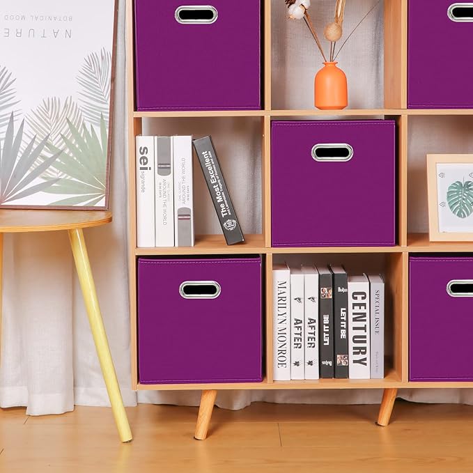 Fabric storage bins Cubes, Fabric Cube Organizer with Handle, Foldable Cube Bins for Cloth or Accessary Storage, 11x11x11, Set of 3, (Purple)