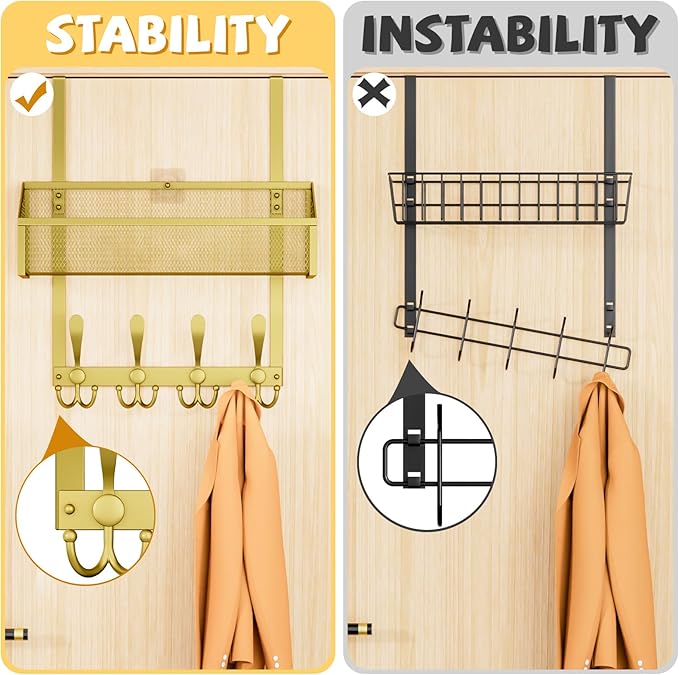 Kaiferty Over The Door Hooks Organizer, Coat Rack Over The Door Storage Hanger Towel Rack, Back of Door Storage Organizer for Bathroom,Bedroom,Kitchen,Office (Gold, 2-Tier)