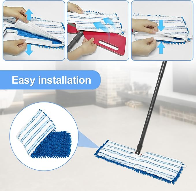 4 Pack Mop Heads Replacements Compatible for Ocedar Dual-Action Microfiber Flip Mop, Double Sided Mop Replace Head Mop Refills with Microfiber & Chenille for Dry Wet Use, Reusable, Machine Washable