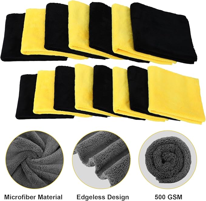 Shimeyao 30 Pcs 16 x 16 Inch Edgeless Microfiber Plush Towels for Cars Detailing Drying Wash Polishing Absorbent Cleaning Cloths, 500 GSM(Yellow, 30 Pcs)