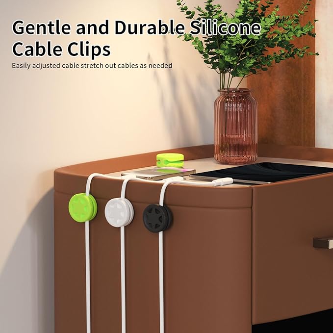 6 Pack Cord Organizer Clips - Desk Cable Management Clips, Cable Holder for Charger Wires, Phone Charger Cord Holder Clips for Desk, Office, Car, Home, Cubicle, Nightstand