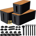 YUANYE Cable Management Box Cable Management Kit for Power Strip to Hide Wires,Cord Organizer Boxes,Safe ABS Material Wire Organizer of Cable Clips Sleeve for Home & Office,3Pack-128PCS /Black