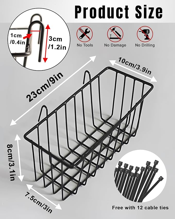 6 Pack Wire Baskets, Black Grid Wall Accessory, Wire Grid Panel Hanging Basket, Display and Storage Wall Basket for Kitchen, Home Decor, Potted Plants
