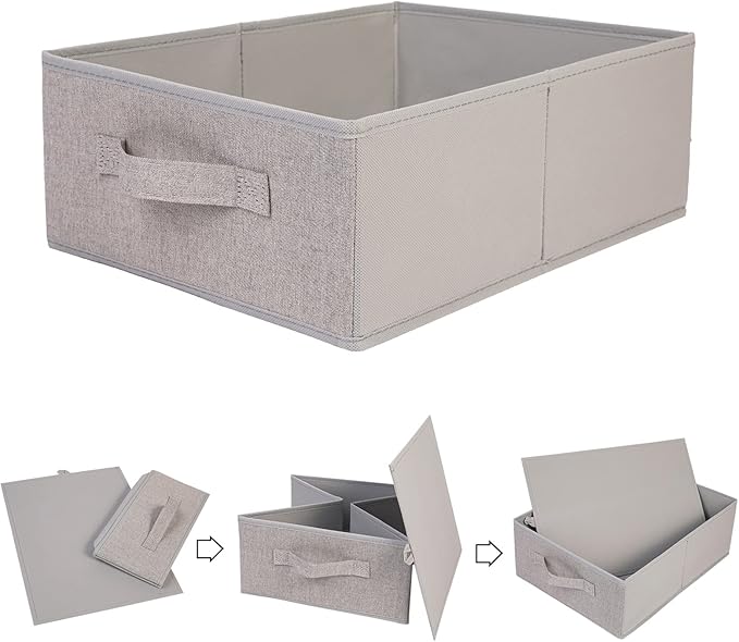 BOMKEE Clothings Collapsible Storage Bins, Foldable Drawer Organizers Closet Storage Baskets Cube Storage Bin for Bedroom Living Room (4 Pack, Grey, 15.4x11.4x5.5inch)
