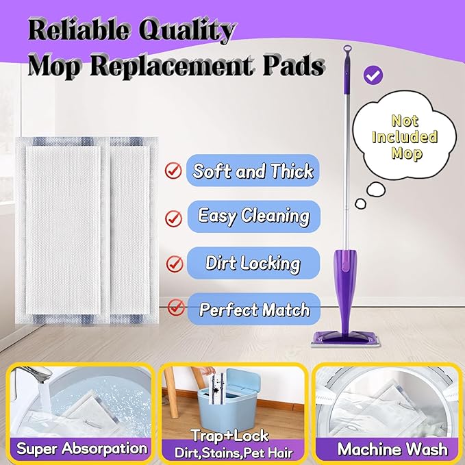 Disposable Mop Pad Refills，for Swiffer Wet Pads Refill Compatible for Swiffer WetJet Spray Mop, 4 Layers Thickened Extra Strong Dirt Locking and Water Absorbent, Powerful Stain Removal，30 Count