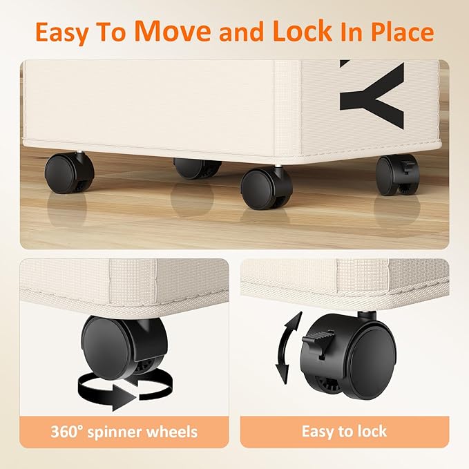 Laundry Basket with Wheels, 90L Rolling Laundry Hamper with Wheels, Large Clothes Hamper on Wheel with Removable Mesh Bag for Bedroom, Bathroom, Dorm, White