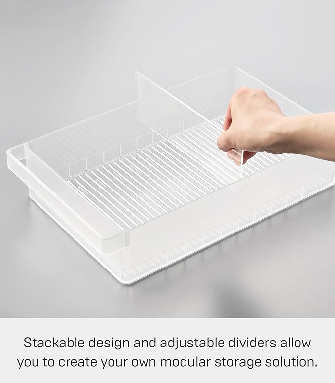 Yamazaki Home Tower Fridge Organizer Bin – Produce Washer & Storage With Adjustable Divider – Easy To Clean & Space-Saving Kitchen Solution - Plastic -