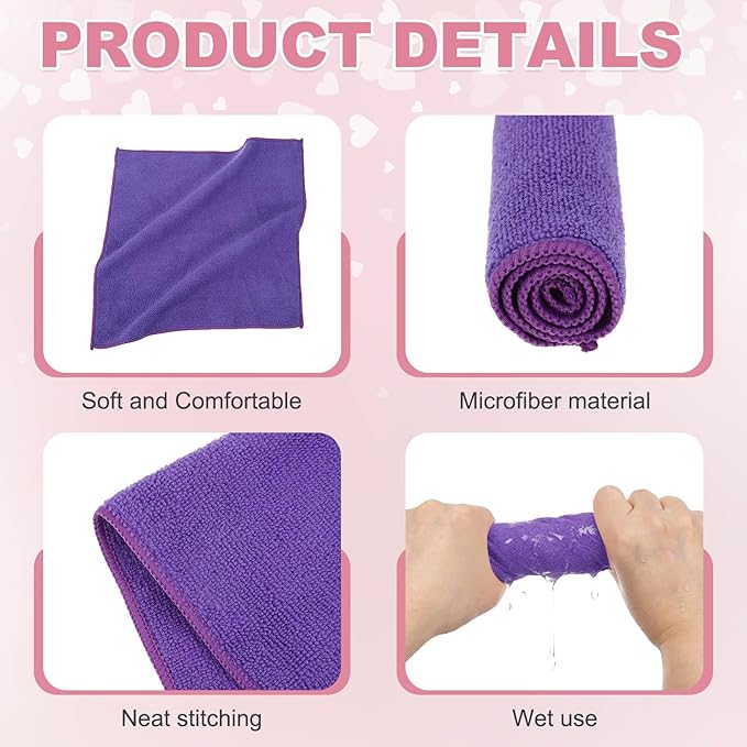 uxcell 5 Pcs Microfiber Cleaning Cloth, Kitchen Towels Reusable Microfiber Towels Highly Absorbent for Household Cleaning Supplies, Kitchen, Bathroom, Purple(Square), 11.8" X11.8