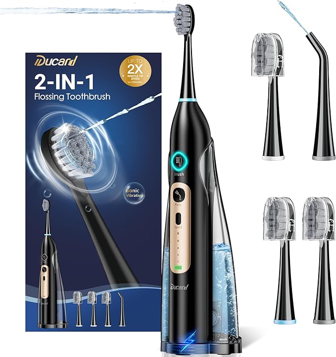 Electric Toothbrush with Water Flosser Combo, Professional Flossing Toothbrush with 3 Sonic Brush Modes & 5 Water Pressures, Cordless Water Flosser for Adults Teeth Cleaning Plaque Removal