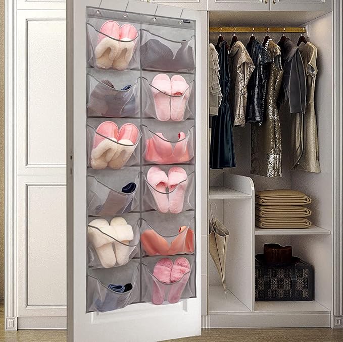 ANZORG Extra Large Mesh Pockets Shoe Organizer Hanging Rack for Bedroom & Bathroom Storage (12 Large Pockets)