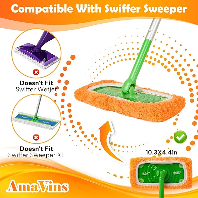 5 Pack Reusable Microfiber Mop Pads Compatible with Swiffer Sweeper, Wet and Dry Flat mop Cover, Washable Pads for Surface/Hardwood Floor Cleaning (Mop is Not Included)
