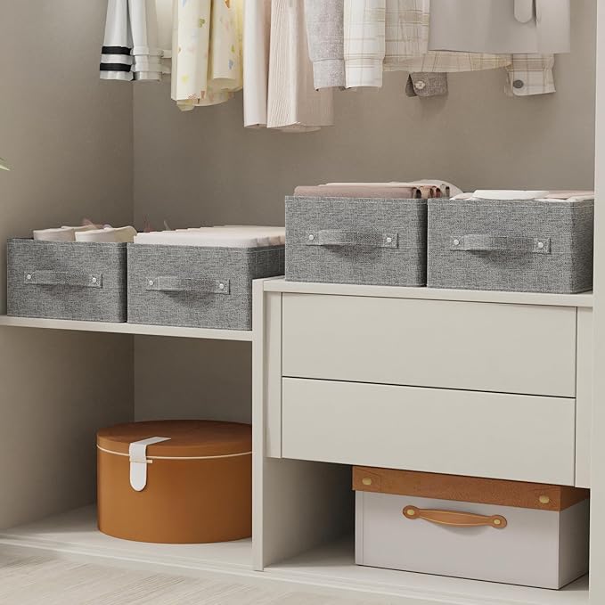 Collapsible Storage Bins, Fabric Organizer Baskets, Cube Boxes for Organizing Home, Office and Closet, Grey, 3 Pack, 13.0x9.0x5.5in