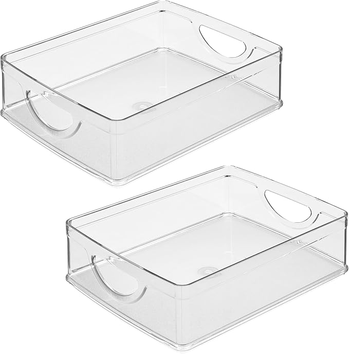 iDesign Stackable Pantry Bin with Handles for Cabinets or Fridge, Clear, Made in USA