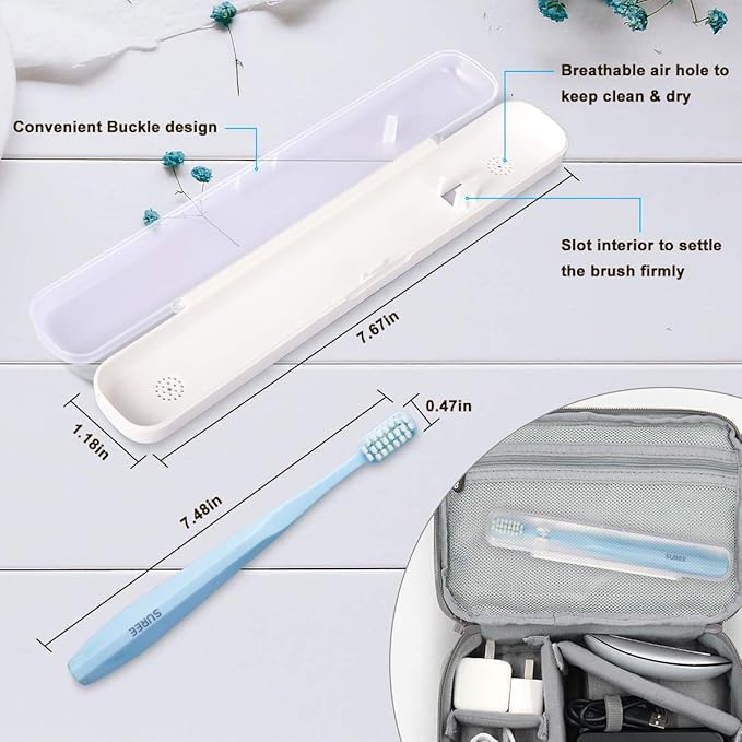 SUREE Extra Soft Toothbrush for Sensitive Teeth, Upgraded 10000 Ultra Soft Bristles for Adults & Elders, Manual Travel Toothbrush with Individual Portable Case (4 Pack)
