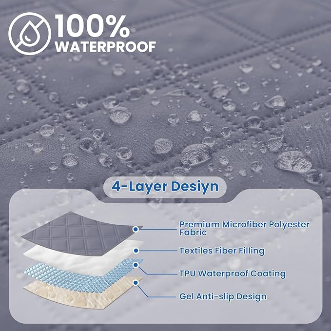 Waterproof Dog Bed Cover, Non-Slip Dog Blanket for Couch, Couch Covers for Dogs Washable, Pet Blanket for Furniture, Pet Bed Mat for Sofa, Car, Pet Supplies (82x102 Inch, Grey Blue)
