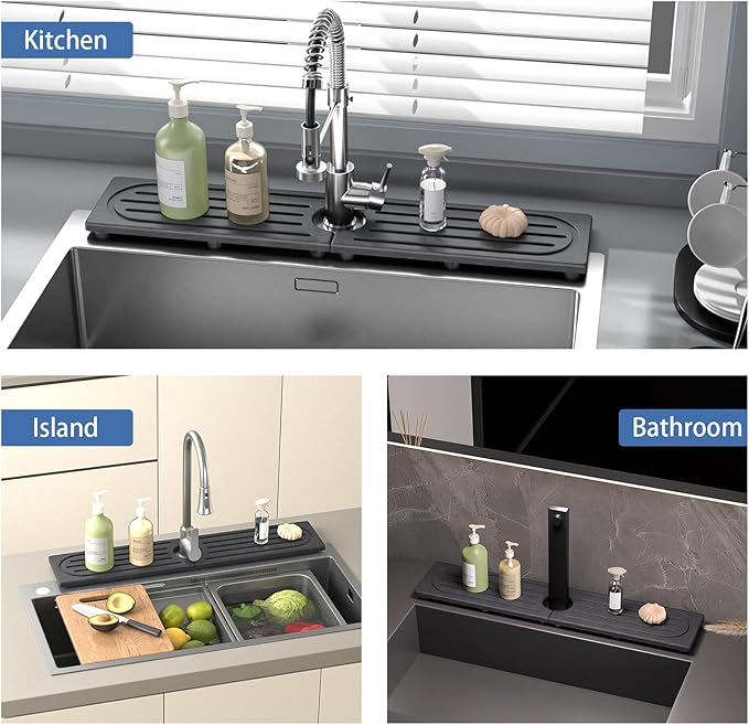 Kitchen Faucet Mat, Diatomite Sink Faucet Mat Splash Guard for Kitchen, Water Absorbing Stone Tray for Sink, Quick Drying Faucet Mat for Kitchen Sink, Absorbent Stone Drying Tray for Bathroom Counter