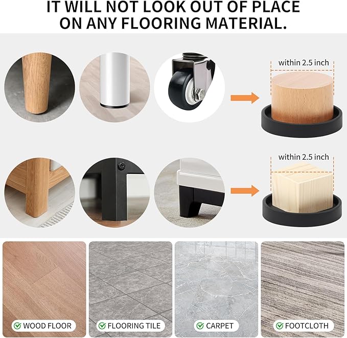 Ezprotekt Non Slip Furniture Pads, 16 Pcs 2.5" Anti Slip Rubber Caster Cups, Anti Skid Furniture Coasters for Hardwood Floors, No Slide Furniture Gripper, Furniture Stoppers to Prevent Sliding(Black)