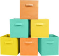 ShellKingdom Storage Bins, Foldable Fabric Storage Cubes and Cloth Storage Organizer Drawer for Closet and Toys Storage, 6 Pack (Mint Green+Orange+Yellow)