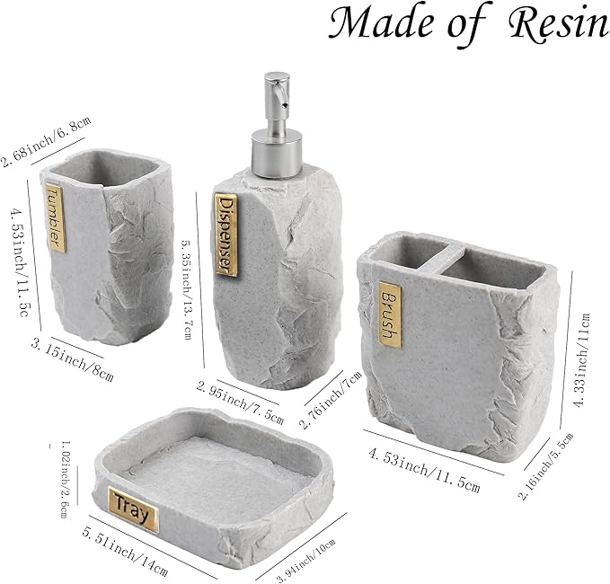 Hymmah Bathroom Accessories Set,Marble Design Toothbrush Holder,Farmhouse Bathroom Decor,4 Pcs Resin Gift Set Apartment Necessities, Contain Toothbrush Cup,Soap Dispenser,Soap Dish,Tumbler