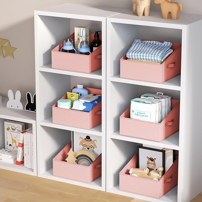 DIMJ Closet Storage Bins 10 Pack - Fabric Storage Baskets for Shelves, Collapsible Clothes Organizer with Handles, Trapezoid Shelf Organization Storage Cubes for Purse, Toys, Books, Towel, Clothes