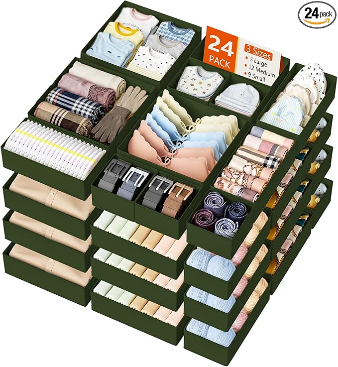 DIMJ Drawer Organizer Clothes, 30 Pack Dresser Organizer, Foldable Closet Organizers and Storage, Fabric Dresser Bins, Drawer Dividers for Nursery, Baby Clothes, Underwears, Sock