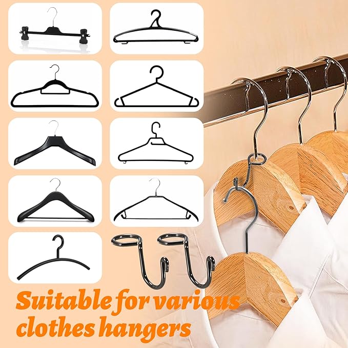 Sumnacon 30 Pcs Gold Metal Connector Hooks for Clothes Hangers - Mini Cascading Extender for Velvet Wooden Hangers, Hat, Bag - Black