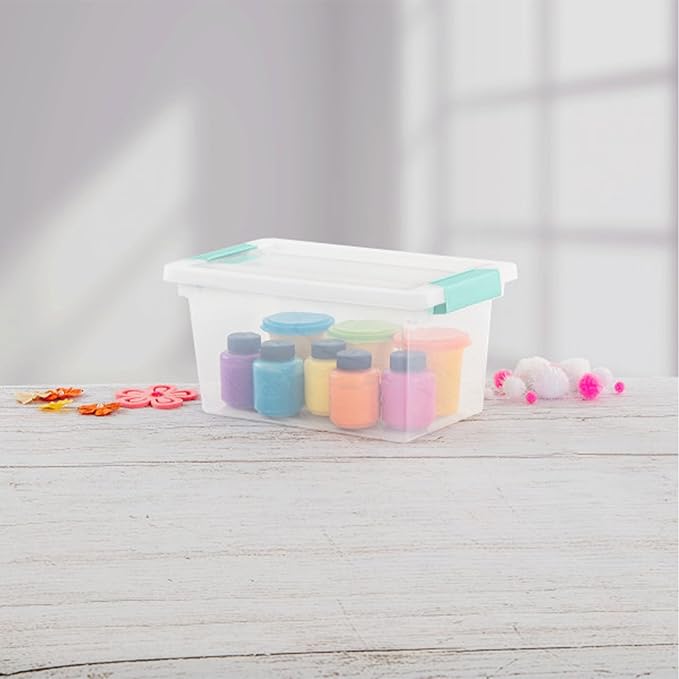 Sterilite 16-Pack Clip Box, Stackable Clear Plastic Bins with Latching Lids, Medium - Writing, Arts or Crafts Supplies Storage Containers for Home, Office, Classroom and Workshop Organization