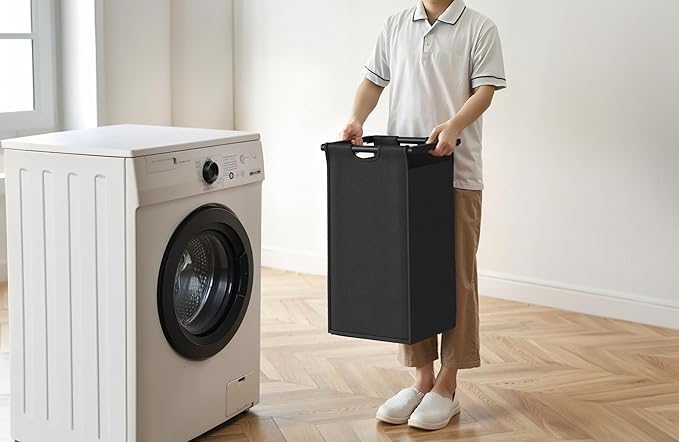 Laundry Hamper with Shelf, Laundry Basket 5 Section, Laundry Sorter with Pull-Out Removable Large Bags and Movable Wheels, Metal Frame, 5 x 15.87 Gallons (60L), Rustic Brown + Black PF08XLY