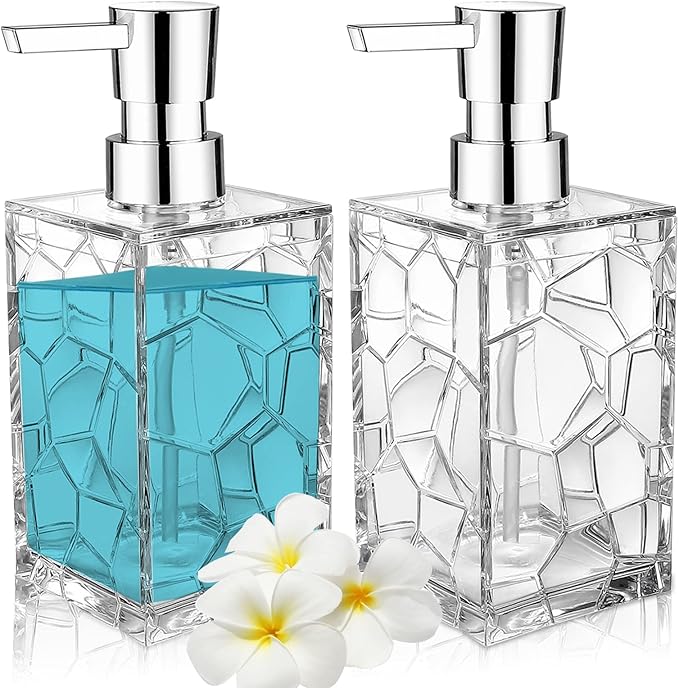 2 Pack Clear Rust Proof Soap Dispenser, Acrylic Plastic Hand Soap Lotion Dispenser Set for Bathroom&Kitchen