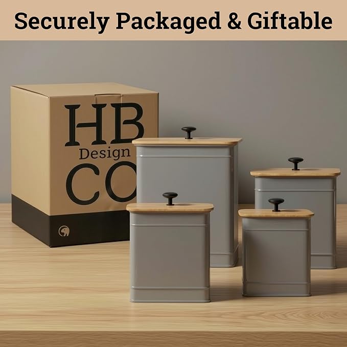 Kitchen Canisters for Countertop Set of 4 with Customizable Chalkboard Labels & Marker Pen - Big Iron Kitchen Canisters with Airtight Lids - Gray Canister Set - Flour and Sugar Containers Farmhouse