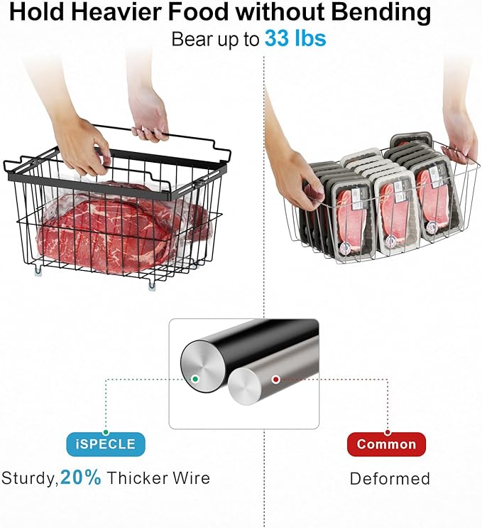 iSPECLE Freezer Organizer Bins - 3 Pack with Freezer Inventory List Board, Adjustable Width for 5 to 7 Cu.Ft Chest Freezers, Stackable Deep Freezer Bins, Assembly Required, Black
