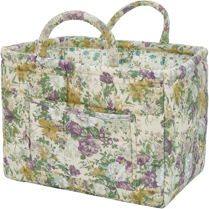 Boho Fabric Storage Basket, Large Capacity Laundry Basket, 12.2'' x 10.23'' x 10.23'' Collapsible Laundry Hamper with Easy Carry Handles (D Multi-Color 4, L)
