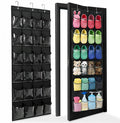 Over The Door Shoe Organizer - Space Saving Shoe Rack for Closet Door with 24 Crystal Clear Pockets and Metal Hooks, Shoe Holder Back of Door Organizers for Shoes, Hanging Shoe Organizer (Black)