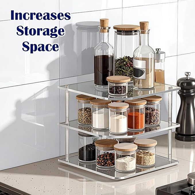 1 Pc Plate Organizer for Cabinet Space Saver - Clear Acrylic Corner Shelf for Dishes, Bowls - 3-Tier Kitchen Cabinet Plate Organization, Dinner Plates Holder, and Small Shelf for Bathroom Storage