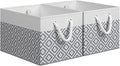 Storage Bins, 2-Pack Large Storage Box with Rope Handles, Collapsible Storage Basket for Organizing Books, Clothes, Rhombic Grey
