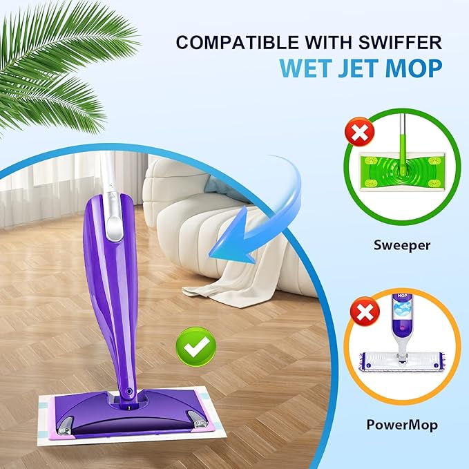 20 Count Wet Jet Pads Refill, Compatible with Swiffer WetJet Spray Mop, Super Absorbent Disposable Cleaning Pads for All Floor Types