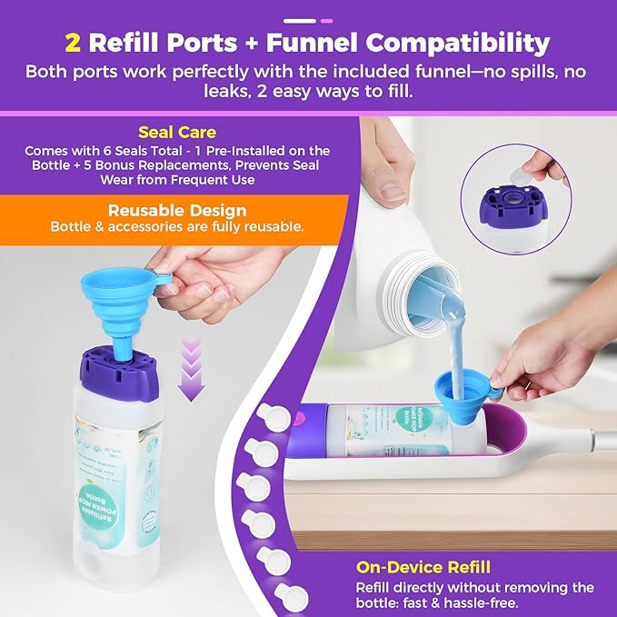 Refillable Solution Bottle for Swiffer Power Mop, 720ML/24 FL OZ Leak-Proof Reusable Empty Cleaner Container, Universal Fit for Any Liquid Cleaner, Easy Install
